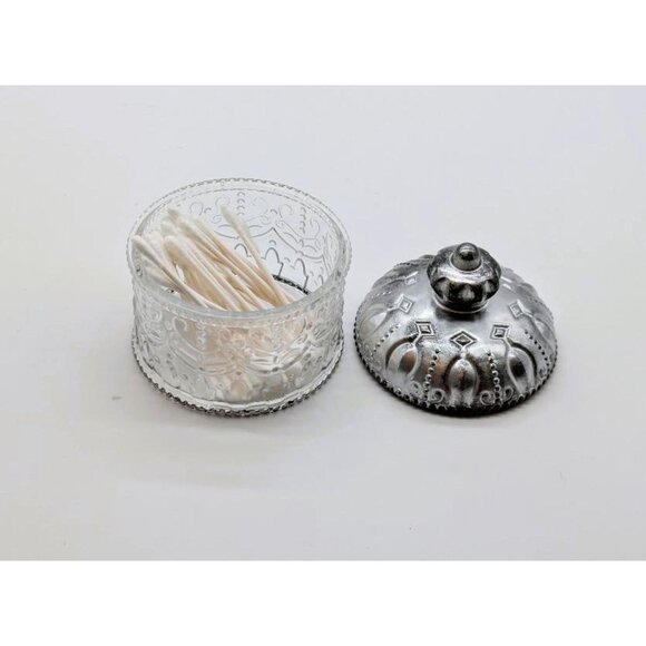 Decorative Small Clear Resin Storage Jar W/Ornate Silver Lid For Jewelry & More - Picture 5 of 7